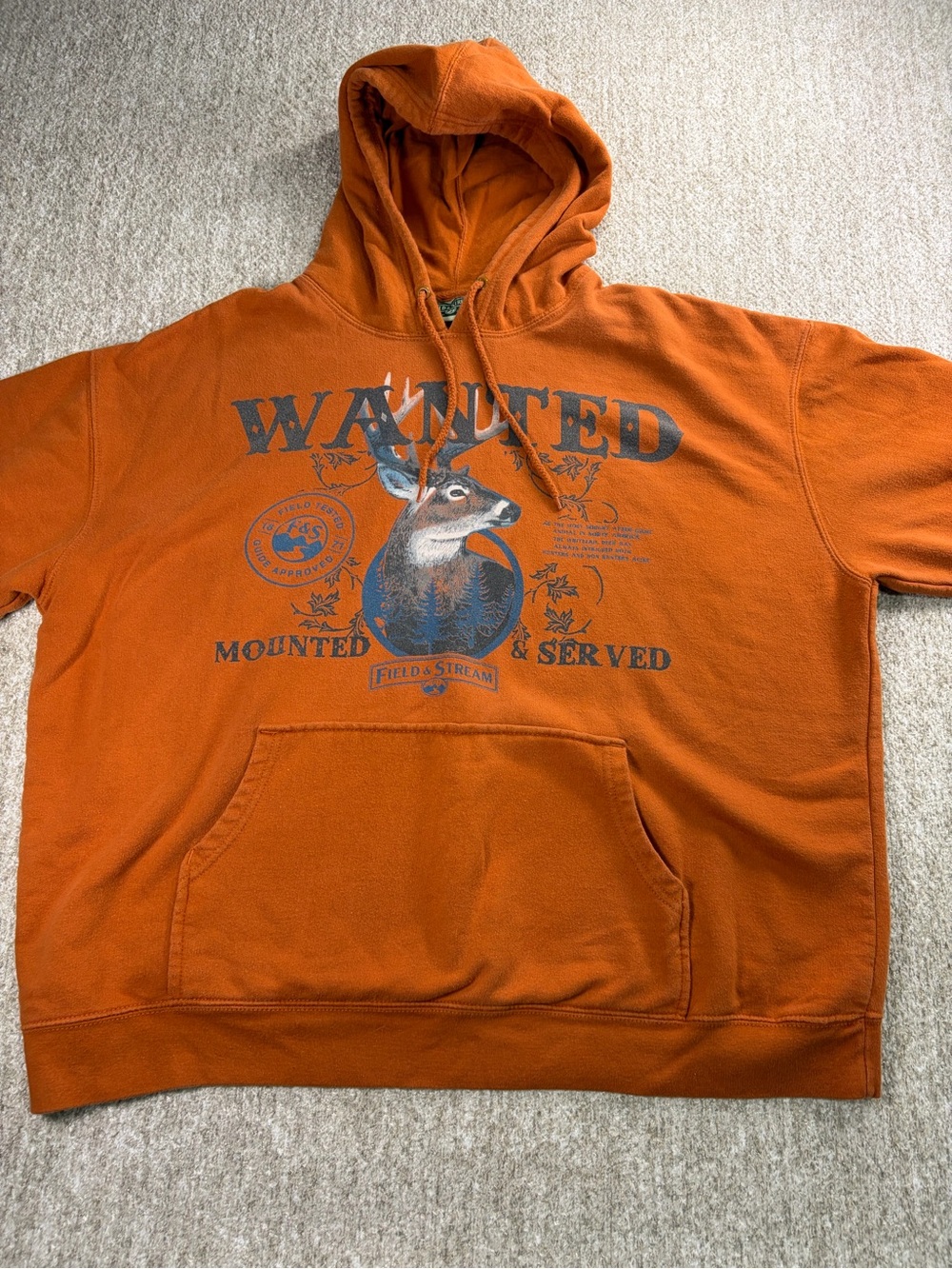 Vintage Y2K Field & Stream Orange 'Wanted' Deer Graphic Hoodie